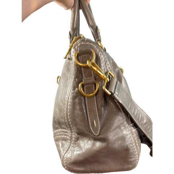 Prada Vitello Large Leather Shine 2 Way Satchel Handbag Taupe - Picture 3 of 11